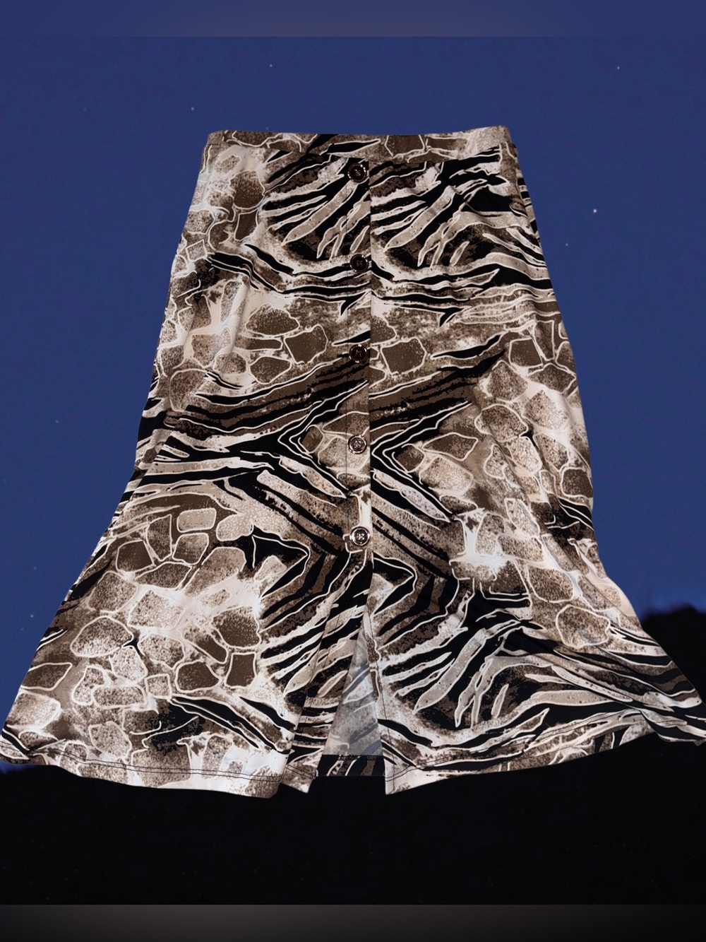 Button-Front Animal Print Skirt - Brown/Black